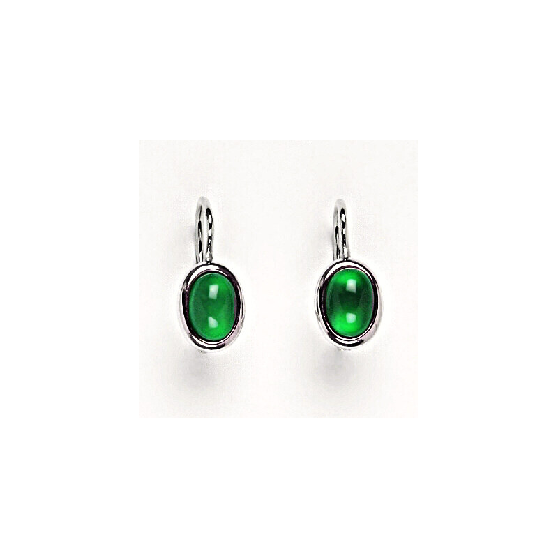 Čištín s.r.o. Zlaté náušnice, přírodní Green agate 7x5 mm ,bílé