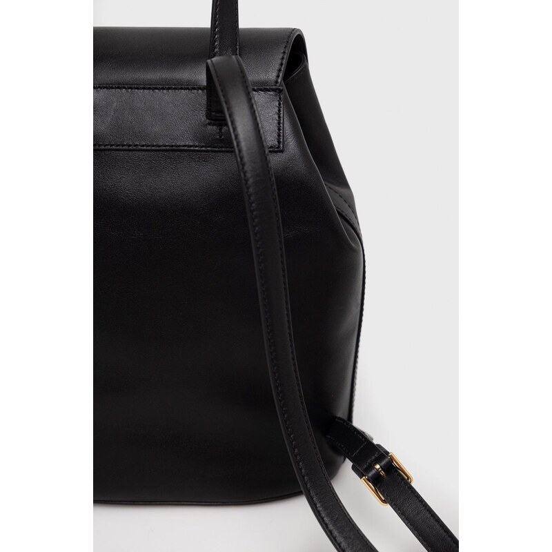 Kožený batoh Lauren Ralph Lauren dámský, černá barva, malý, hladký