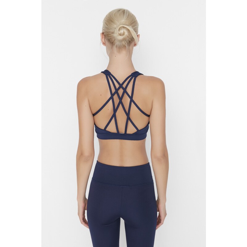 Trendyol Navy Blue Support/Shaping Back Cross Band Detail Knitted Sports Bra