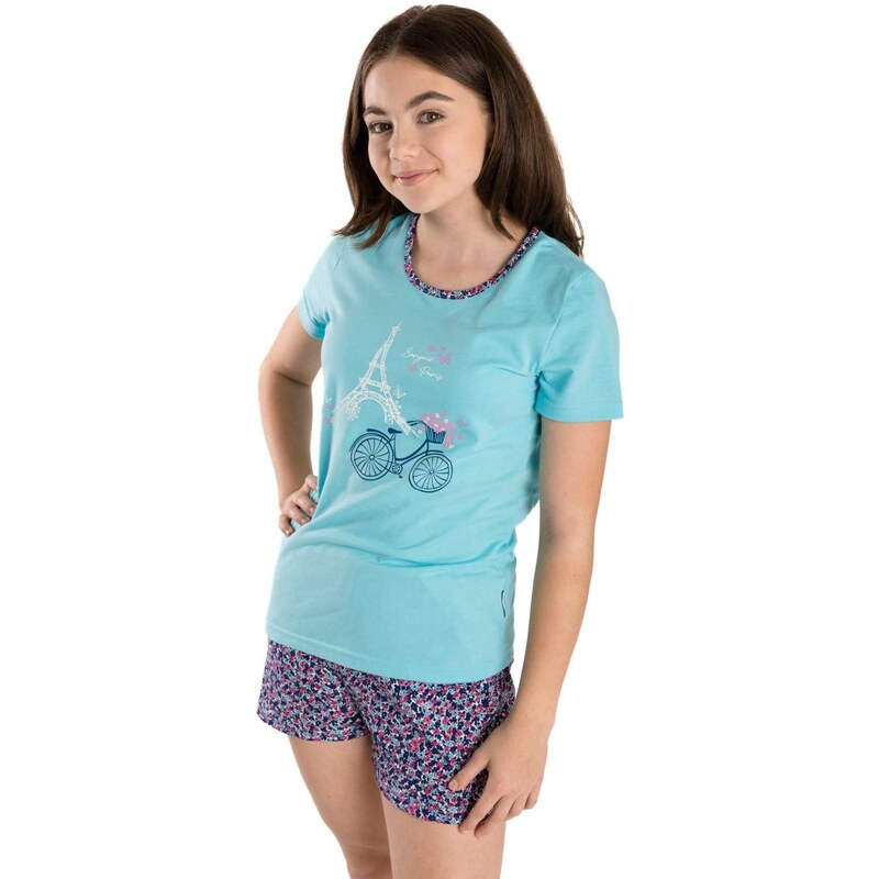 Betty Mode (ušito v ČR) Dívčí letní pyžamo Betty Mode světle modré Eifelovka