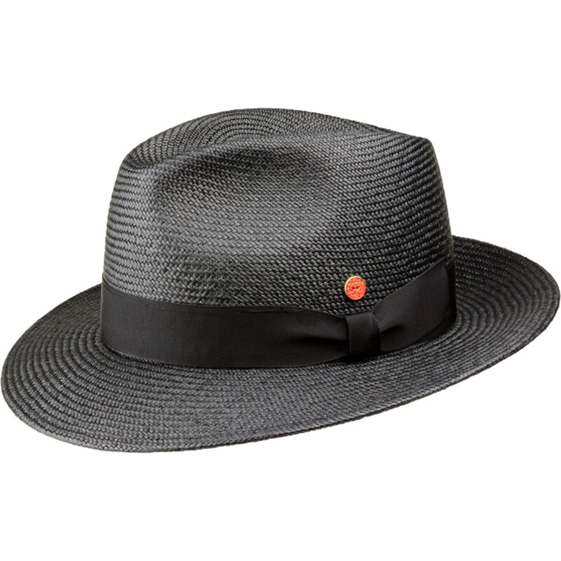 Exkluzivní černý panamský klobouk - Fedora s černou stuhou - ručně pletený, UV faktor 80 - Mayser Torino