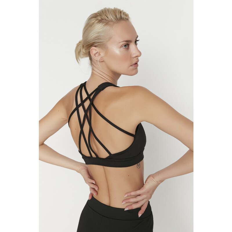 Trendyol Black Support/Shaping Back Cross-Band Detail Knitted Sports Bra