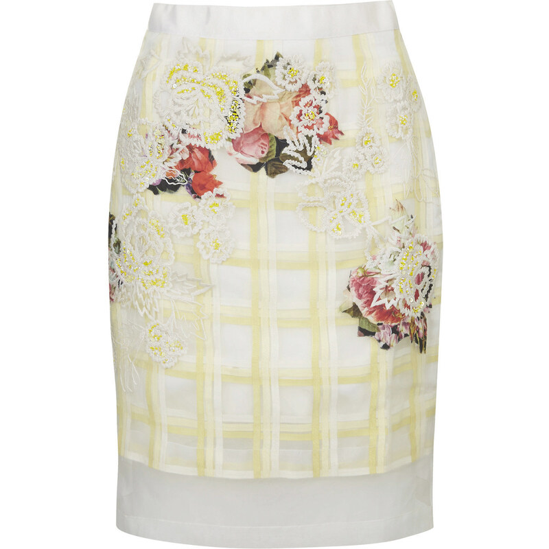 Topshop Limited Edition Organza Check Floral Skirt