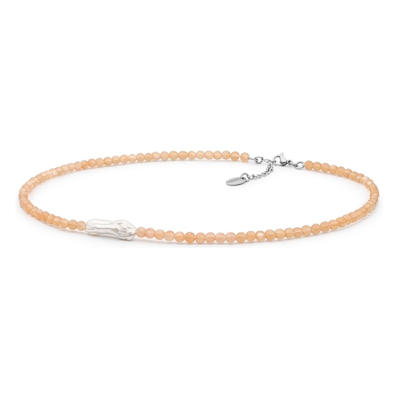 Gaura Pearls Korálkový náhrdelník s biwa perlou Lea - měsíční kámen 72018538