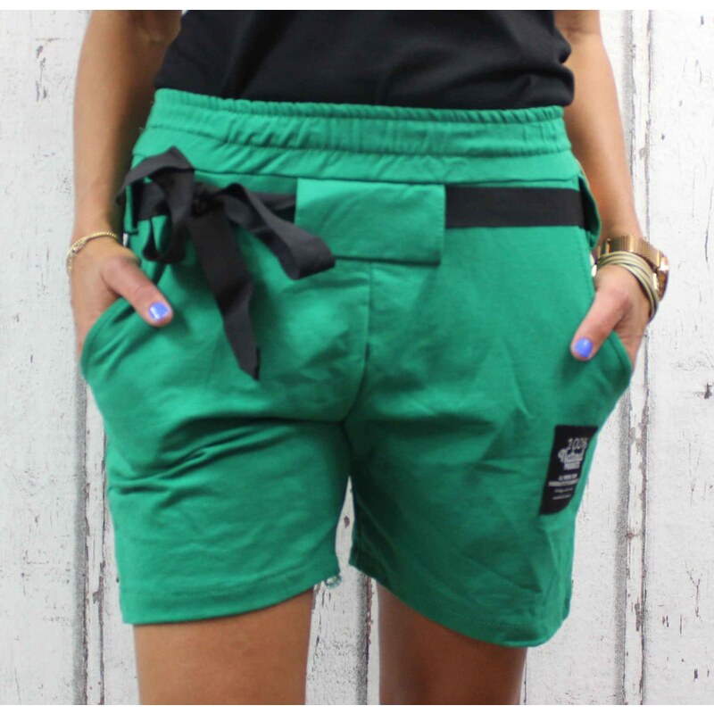 Italy Moda Dámské bavlněné kraťasy se zavazováním v pase - zelené