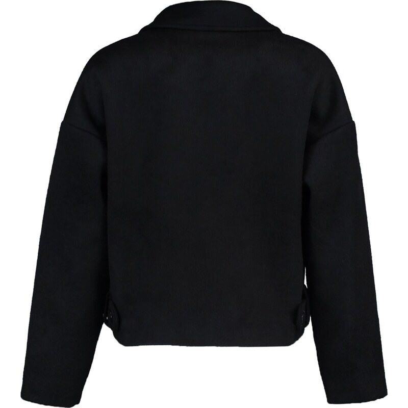 Trendyol Black Oversize vlněný kabát Cachet se širokým střihem