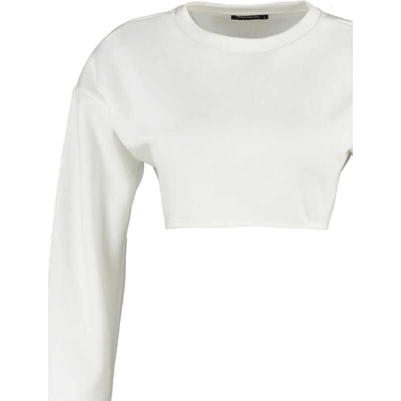 Trendyol Ecru Super Crop Fleece Knitted Sports Sweatshirt