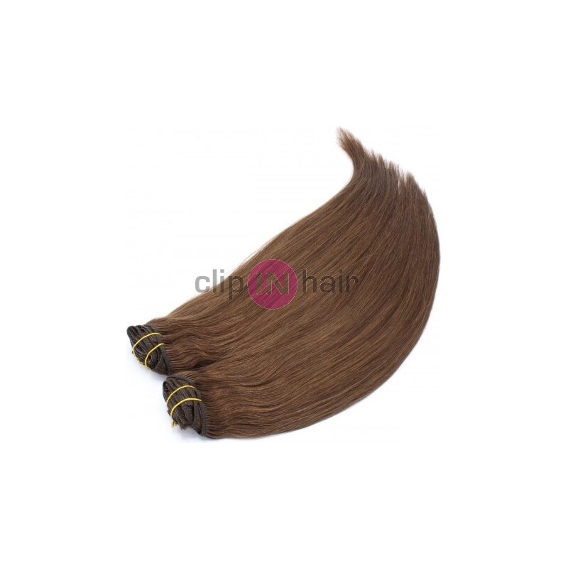 Clipinhair Clip in maxi set 63cm pravé lidské vlasy – REMY 240g – STŘEDNĚ HNĚDÁ