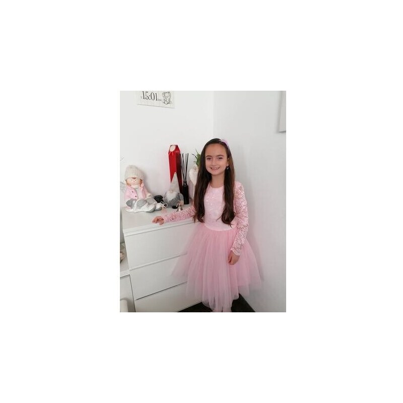 Ewa line Princess krajkové šaty s maxi tylovou sukní růžové