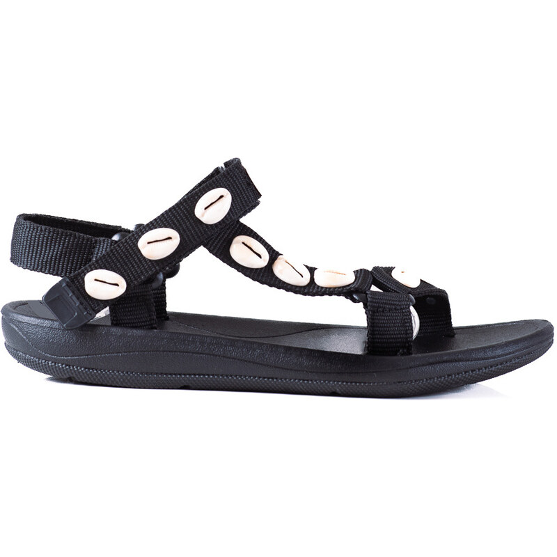 SHELOVET BLACK SANDALS WITH SHELLS