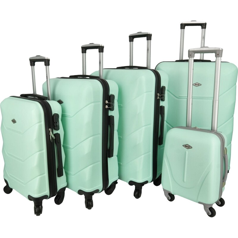 RGL Pětidílná sada cestovních plastových kufrů Sonrado, světle zelená