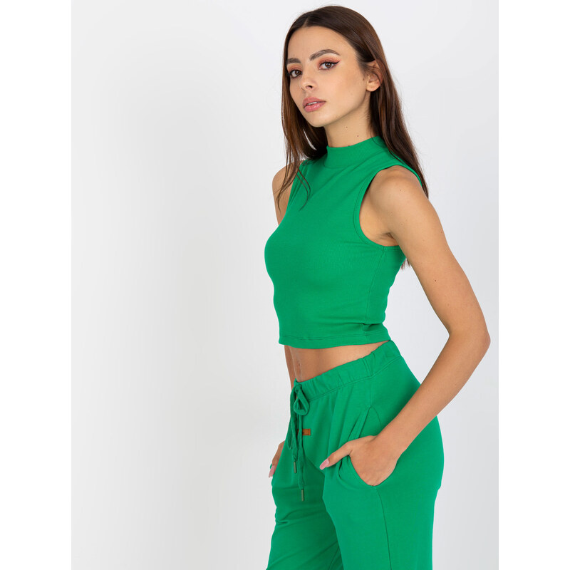 Fashionhunters Základní zelený bavlněný pruhovaný top