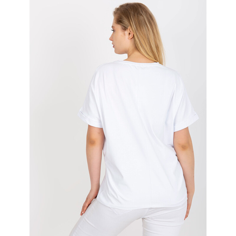 Fashionhunters Bílé volné tričko větší velikosti s potiskem