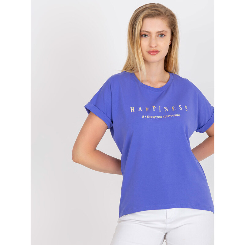 Fashionhunters Fialové asymetrické bavlněné tričko větší velikosti