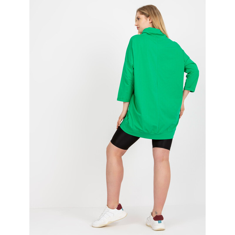 Fashionhunters Zelená dlouhá halenka větší velikosti s 3/4 rukávy