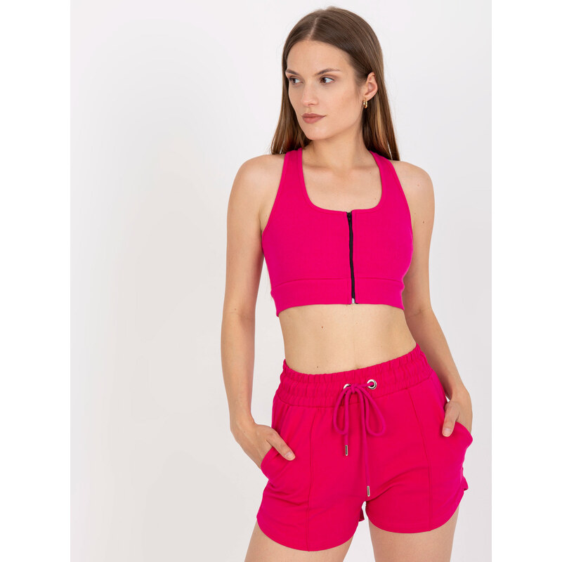 RUE PARIS FUCHSIOVÝ CROP TOP NA ZIP -FUCHSIA Tmavě růžová