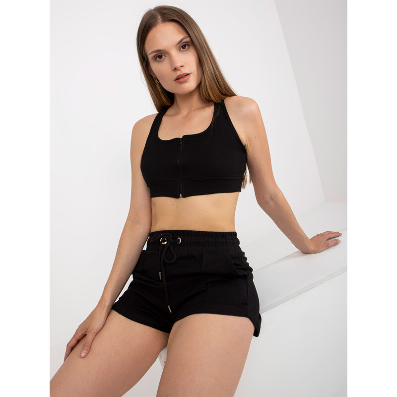 RUE PARIS ČERNÝ CROP TOP NA ZIP -BLACK Černá