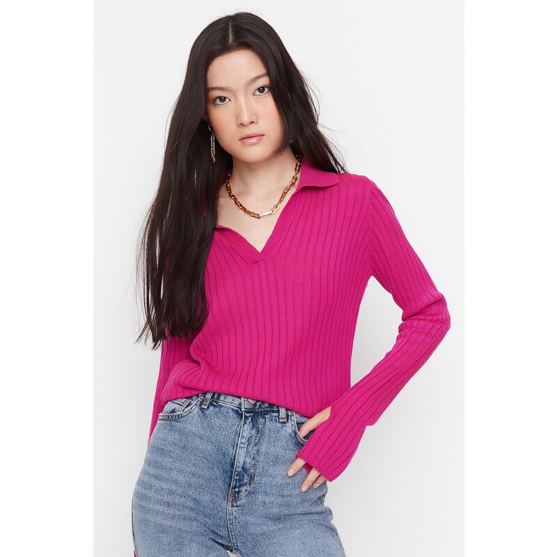 Trendyol Fuchsia Polo Neck Pletený svetr