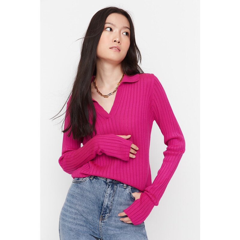 Trendyol Fuchsia Polo Neck Pletený svetr