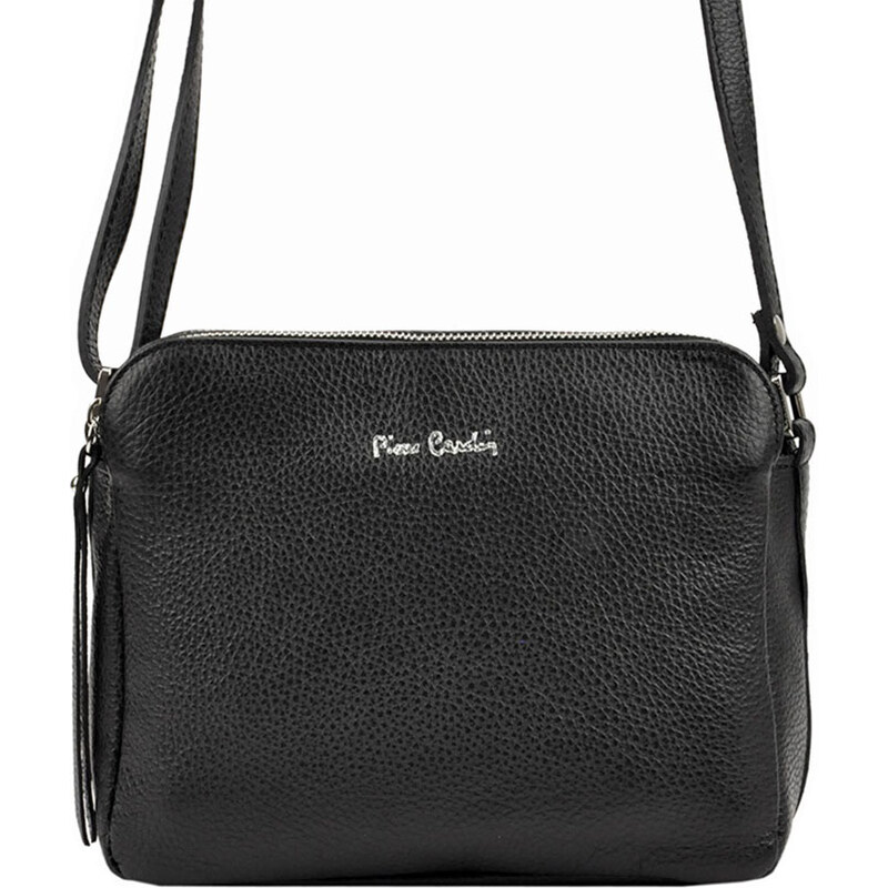 Třípřihrádková černá kožená crossbody kabelka Pierre Cardin