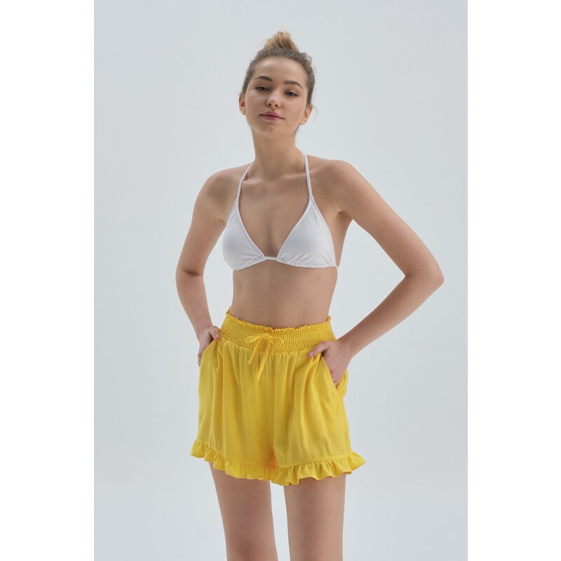 Dagi Yellow Frilly Viscose Shorts