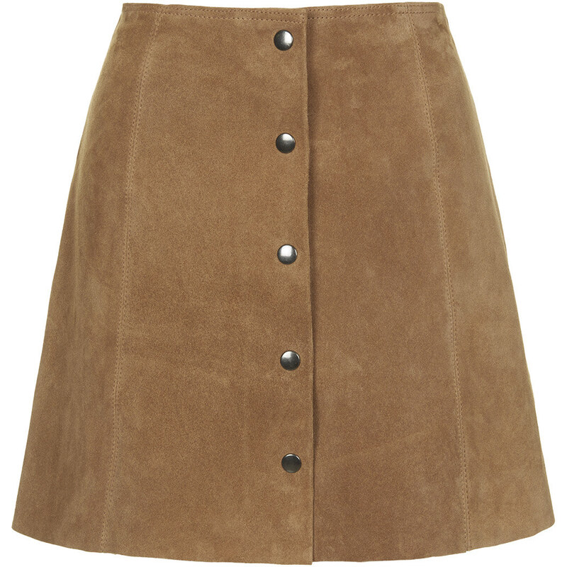 Topshop Suede Button Front A-Line Skirt