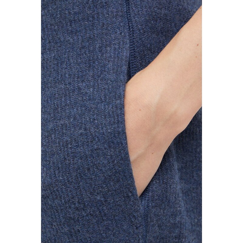Kalhoty s příměsí vlny Emporio Armani dámské, tmavomodrá barva, jednoduché, high waist