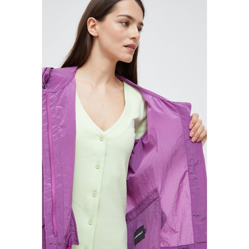 Bunda Emporio Armani dámská, fialová barva, přechodná, oversize