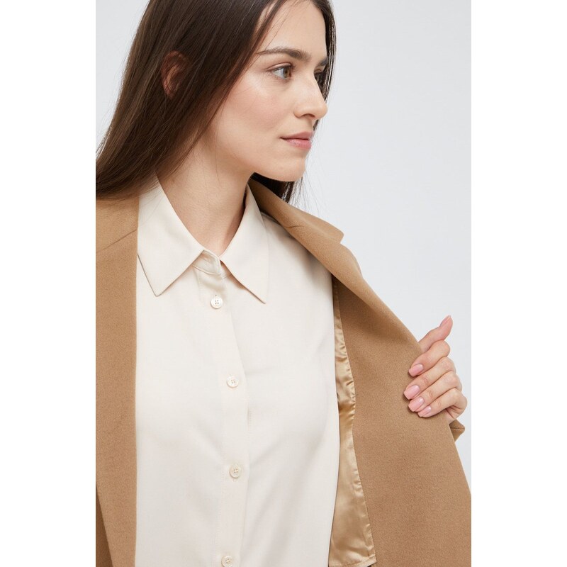 Vlněný kabát Calvin Klein béžová barva, přechodný