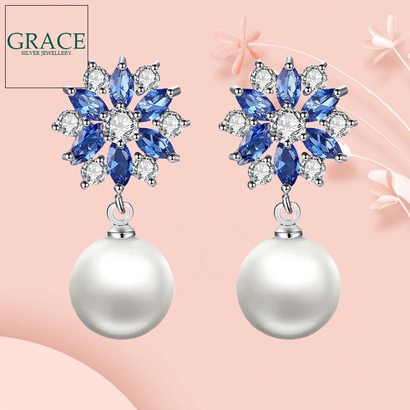 GRACE Silver Jewellery Náušnice s perlou a krystaly Swarovski Samantha