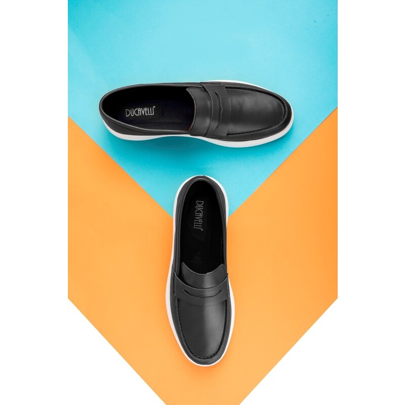 Ducavelli Trim Genuine Leather Men's Casual Shoes. Loafers, Lightweight Shoes, Summer Shoes Black.