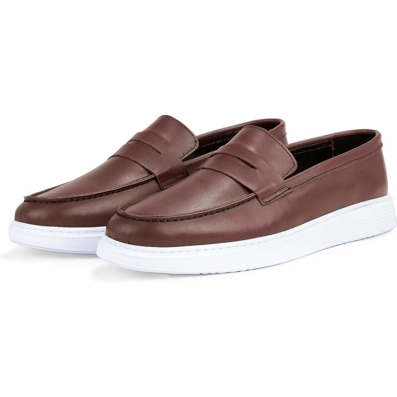 Ducavelli Trim Genuine Leather Men's Casual Shoes. Loafers, Lightweight Shoes, Summer Shoes Brown.