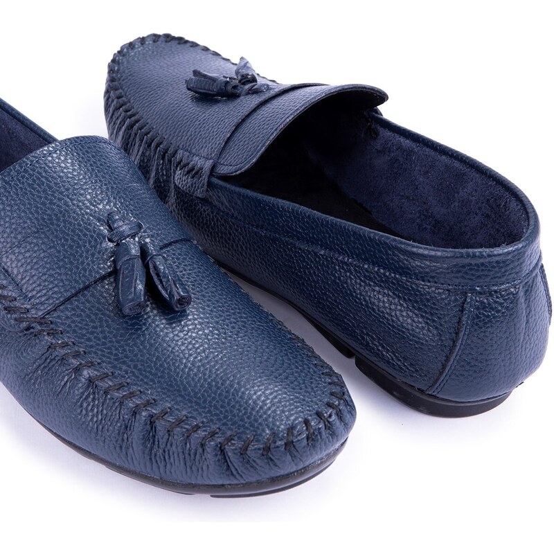 Ducavelli Noble Genuine Leather Men's Casual Shoes, Roque Loafers Navy Blue.