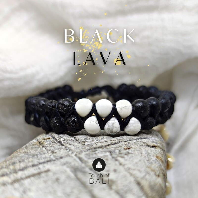 Touch of Bali / Minerals & Gems Dvouřadý náramek z minerálů - BLACK LÁVA