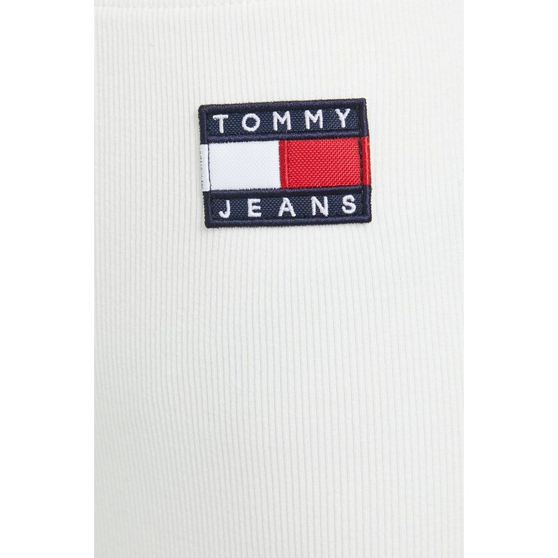 Kraťasy Tommy Jeans dámské, béžová barva, s aplikací, high waist