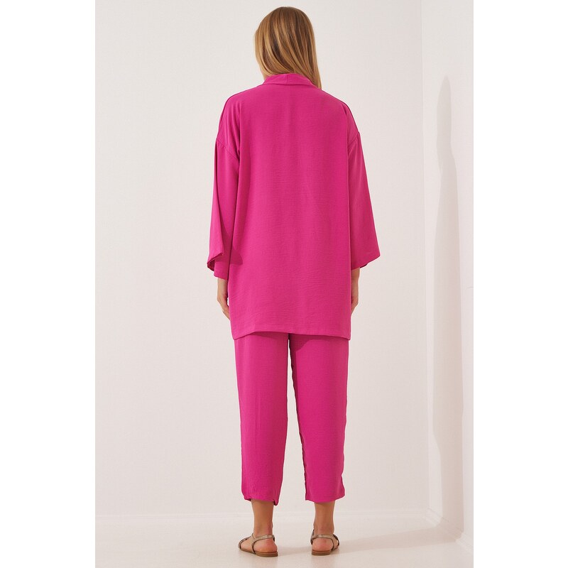 Happiness İstanbul Women's Dark Pink Kimono Pants Suit