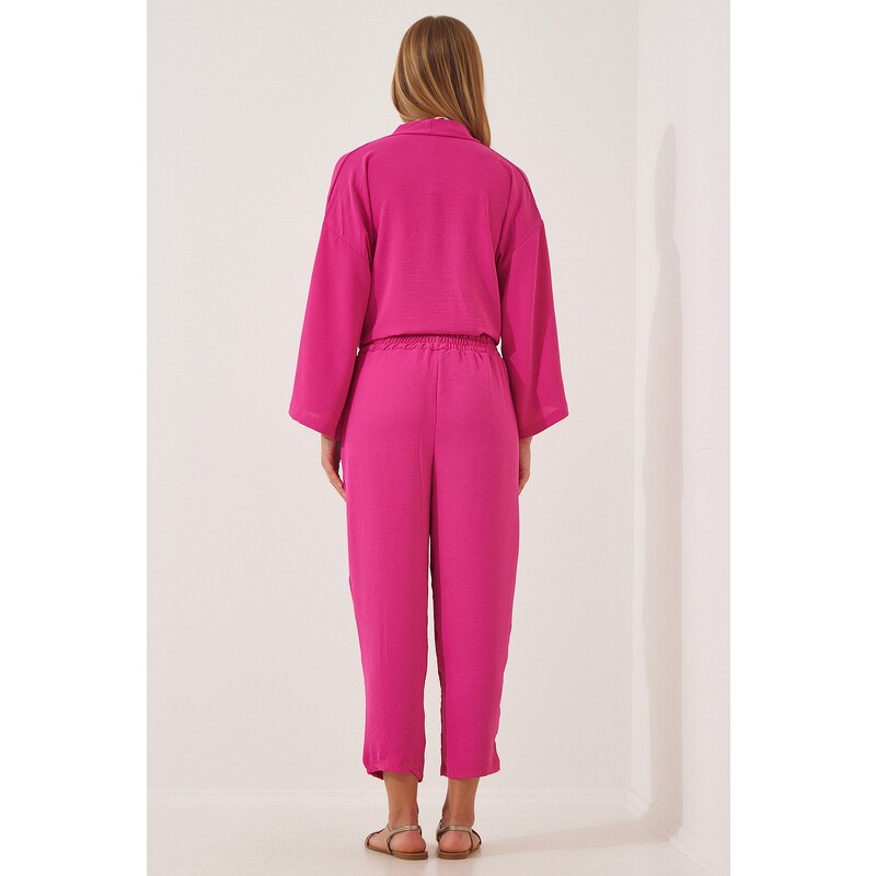 Happiness İstanbul Women's Dark Pink Kimono Pants Suit