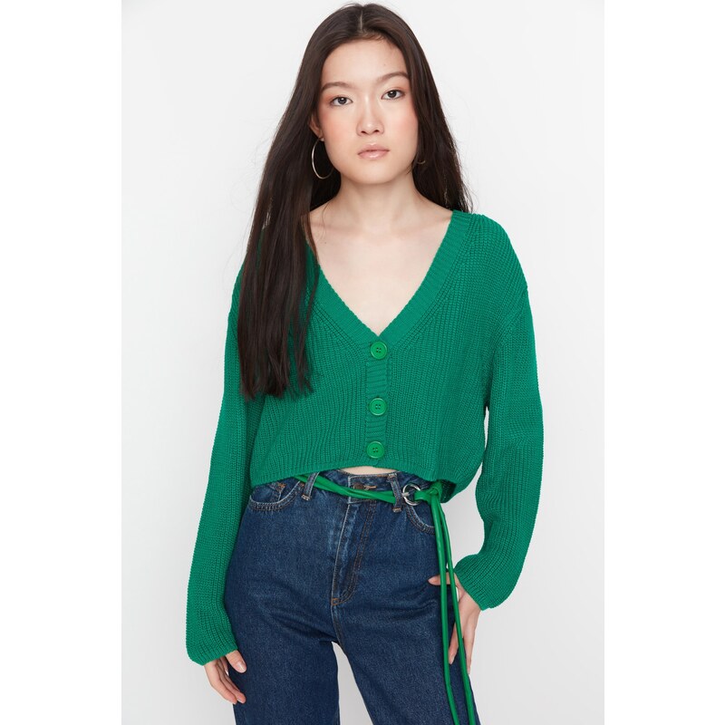 Trendyol Zelený svetr Crop Cardigan