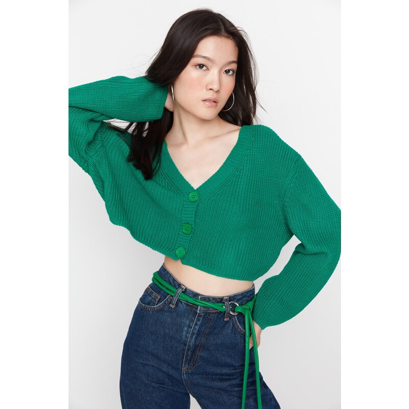 Trendyol Zelený svetr Crop Cardigan