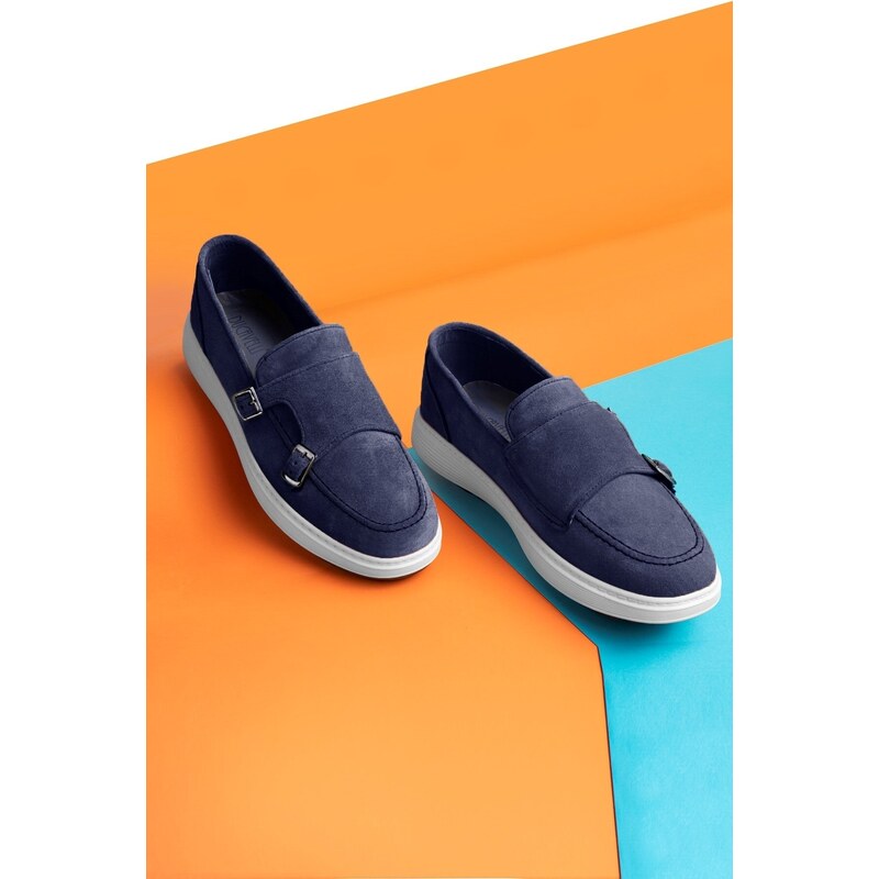 Ducavelli Airy Genuine Leather & Suede Men's Casual Shoes, Suede Loafers, Summer Shoes Navy Blue.