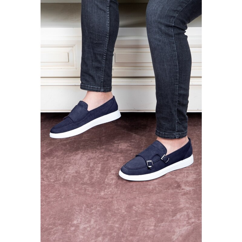 Ducavelli Airy Genuine Leather & Suede Men's Casual Shoes, Suede Loafers, Summer Shoes Navy Blue.