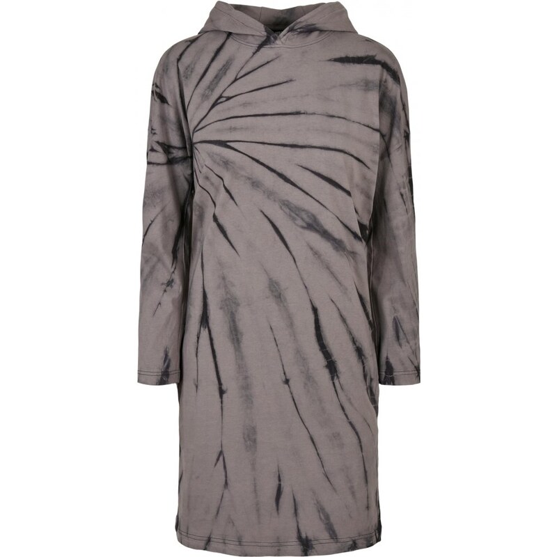 Šedé dámské šaty Urban Classics Oversized Tie Dye Hoody Dress