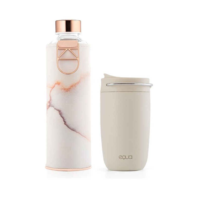 EQUA DUO Sada 2 EQUA produktů Cup Grey 300 ml termohrnek z nerezové oceli + Mismatch Lava 750 ml ekologická skleněná lahev s obalem z umělé kůže