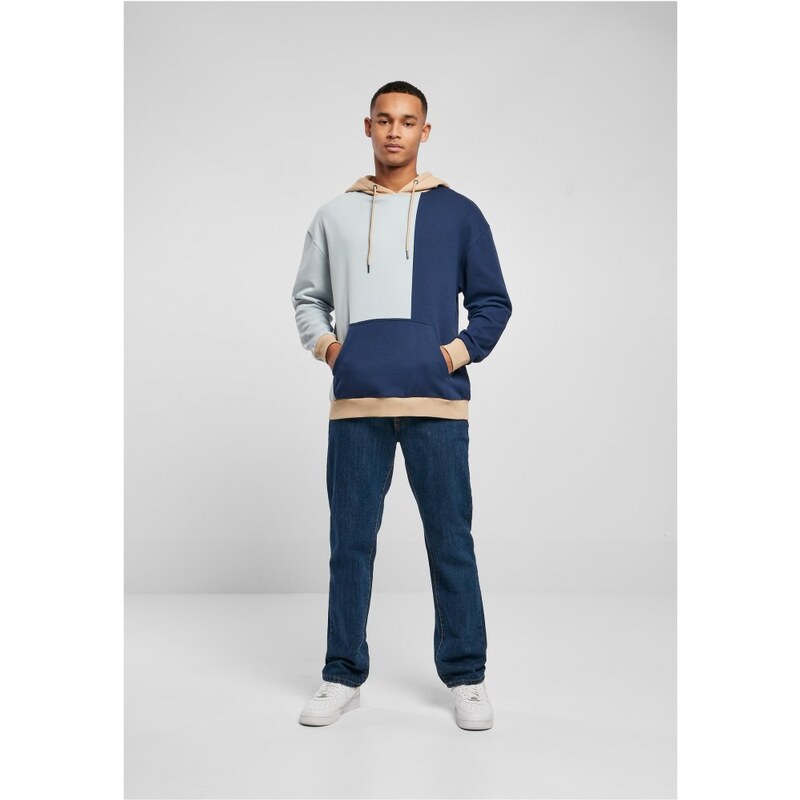 URBAN CLASSICS Oversized Color Block Hoody - summerblue/darkblue