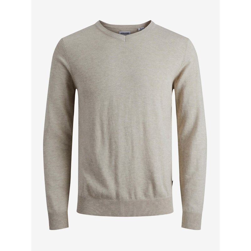 Béžový pánský žíhaný basic svetr Jack & Jones Emil - Pánské