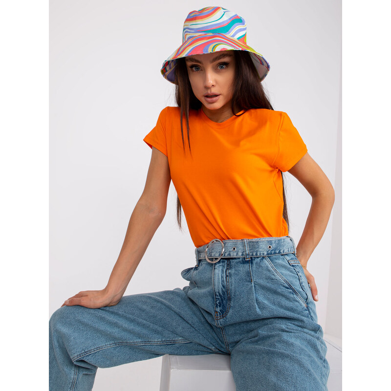 Fashionhunters Fluo oranžové dámské bavlněné tričko Peachy