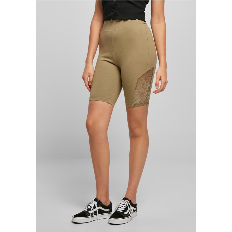 Urban Classics Dámské khaki šortky s vysokým pasem s krajkovou