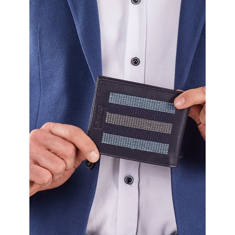 Fashionhunters Tmavě modrá kožená peněženka s prošíváním