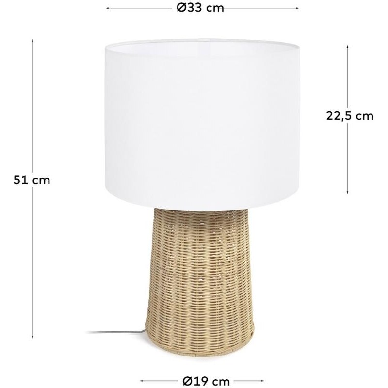 Ratanová stolní lampa Kave Home Kimjit 51 cm s látkovým stínidlem
