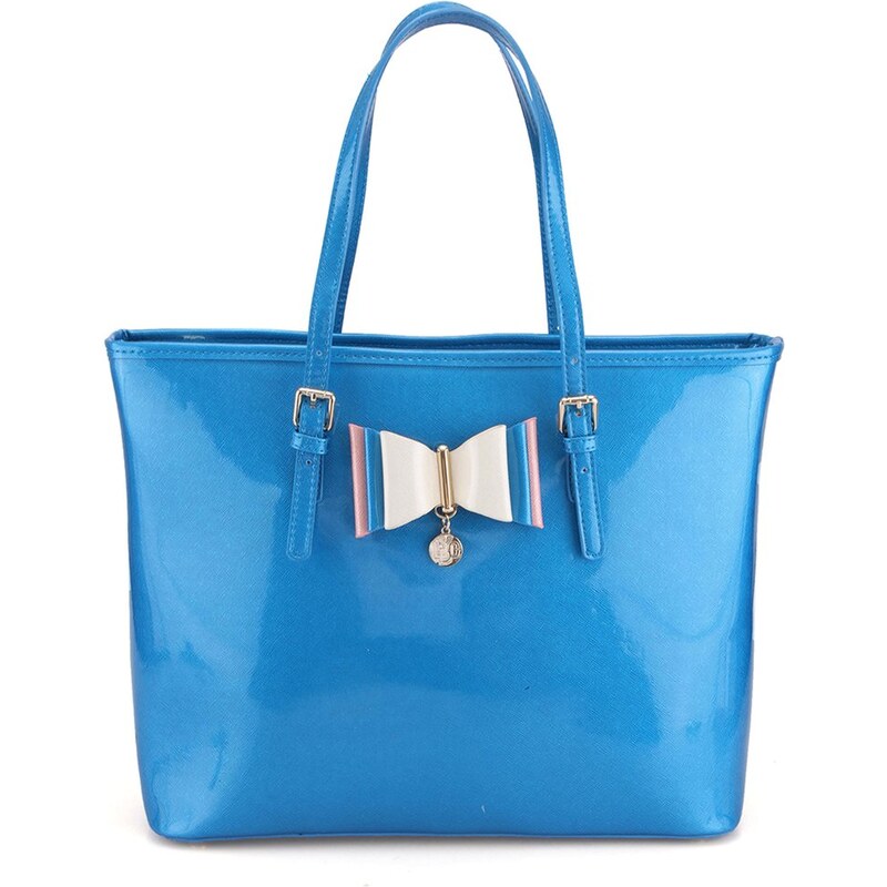 Modrá lesklá kabelka s ozdobnou mašlí LYDC